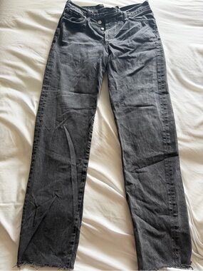 Agolde Black High-Rise Straight Jeans with Raw distressed Hem